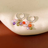Daiiibabyyy  New Colorful Mini Beads Cluster Zircon Hoop Earrings Women Dainty Silver Color Circle Ear Buckles Daily Dating Casual Jewelry K