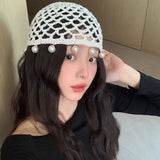 DAIIIBABYYY  -  Fashion Round Beads Crochet Hollow Tassels Knitted Hat Bohemian Style Cap Knit Beanies Hollow Out Weave Ethnic Style Hat Outdoor