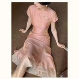 DAIIIBABYYY  -  Elegant Chinese Dress For Women Summer Youth Style Stand Collar Long Soft Dress New Chinese Zen Style Cheongsam