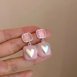 Daiiibabyyy  Cute Multiple Pink Opal Rhinestone Heart Flower Geometric Drop Earrings Enamel Simulated Pearl Pendant Earring for Women