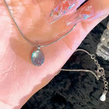 Daiiibabyyy  Korean Silver Color Oval Aquamarine Pendant Necklace Ladies Girls Luxury Snake Chain Necklace Fashion Jewelry Accessories