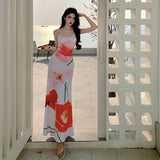 DAIIIBABYYY  -  Hot Girl Holiday Style Floral Print Sexy Strap Dress Women's Summer Slim Fit Wrap Hip Mermaid Dress Fashion Female Clothes