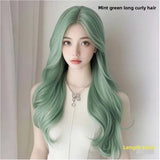 Daiiibabyyy  Long Hair Wig Women Big Curl Natural Simulation Fashion Mint Green Full Head Cover Synthetic Hair Lace Frontal Wig for Black Peo