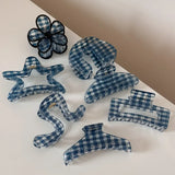 Daiiibabyyy  Dark blue transparent plaid hair claw clip simple elegant disc hair shark clip versatile daily high-end hair accessories