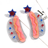 Daiiibabyyy  Funny Glitter Acrylic Hamburger Hot Dog Long Dangle Earrings Cute Bread Star Drop Earring Creative Jewelry Gifts
