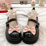 Daiiibabyyy Bows Chunky Platform Mary Jane Shoes for Women Patent Leather Ankle Strap Pumps Woman 2024 New Spring White Lolita Shoes Pink