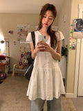 Daiiibabyyy  Retro Korean Sle ort Sve Hollow out Trim Button Slimming Casual Dr Unique SEI Girl Feeling High Waist Commute Dr