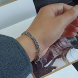 Daiiibabyyy  Men's Fashion Double Chain Cross Hollow Wrist Bracelets Lobster Claw Clasp Stainless Steel Bracelet Hip Hop Punk Party Jewelry.