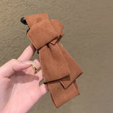 Daiiibabyyy  Winter Autumn Suede Bow Banana Clip Hair Clip for Women Ponytail Bun Twist Claw  Hairbows for Girls Leather Hair Accessories