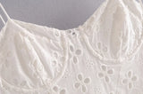 Daiiibabyyy  Women White Lace Hollow Out Embroidery With Wire Bra Chest Sling Mini Dress Romantic Backless Sling Party Club Bodycon Dresses