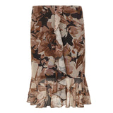 Daiiibabyyy  American Vintage Flower Print Ruffles Gauze Patchwork Low Waist Mid-length Skirts