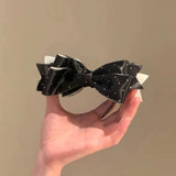 Daiiibabyyy  Elegant Satin Wave Dot Bow Banana Clip for Women Temperament Ponytail Vertical Clip Secure Hold Hair Clip Hair Accessory