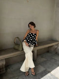 Daiiibabyyy  Women White Polka Dot Blouse Cute Sleeveless Ruffle Hem Spaghetti Strap Cami V-neck Peplum Tops Lady New Daily Casual Top
