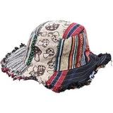 Daiiibabyyy  Creativity Patchwork Multicolored Mushroom Hemp Hat Bucket Hat Wide-brimmed Fedorahats with Hippie Mushroom Straw Cap