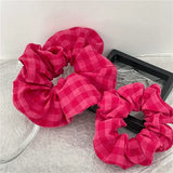 DAIIIBABYYY  -  Pink plaid pleated intestine ring hair ring size version temperament fabric head flower ponytail hair rope Korean version new