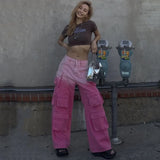 DAIIIBABYYY  -  Vintage Gradient Hipster Cargo Jeans Pants Women Autumn High Waist Button Zipper 3D Pockets Denim Wide Leg Trousers Streetwear