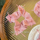 DAIIIBABYYY  -  French Fashion Plaid floralScrunchies for Hair  bow ribbon French girlish ponytail tie hair accessory versatile Hair ties