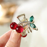 DAIIIBABYYY  -  New Cute Delicate Diamond Cherry Small Hair Claw Hair Clip Women's Rhinestone Hairpin Headwear Hair Accessories