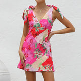 DAIIIBABYYY  -  Backless Holiday Sweet Lace-Up Mini Dress, Women Summer Spaghetti Strap Fashion Party Dress, 2025 Sleeveless Print Ladies Dress