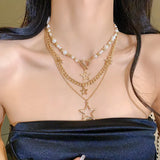 Daiiibabyyy  Pearl Star OT Buckle Pendant Necklaces 2025 Fashionable Personalized Collarbone Chain Necklace Light Luxury High-end Jewelry
