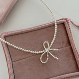 DAIIIBABYYY  -  New Arrival Retro Sweet Elegant Zircon Bow Tassel Pendant Necklace For Women Fashion Imitation Pearls Jewelry Gifts