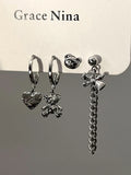 DAIIIBABYYY  -  6Pcs/set Women Silver Color Rhinestone Butterfly Stud Earrings Y2K Korean Fashion Punk Earring Stud Jewelry Sets Gift