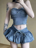 DAIIIBABYYY  -  Pure Sexy Hot Girl Suit Women's Summer Sexy Denim Slim Top High Waist A-line Mini Skirt Two-piece Set Fashion Female Clothes