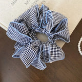 Daiiibabyyy  Elastic Flower Hair Scrunchies Cloth Korean Style Blue Plaid Hair Ring Ponytail Holder Hair Rope Lattice Hair Tie Daily