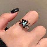 Daiiibabyyy  Fashion Silver Color Star Open Rings for Women Men Simple Zircon Irregular Adjustable Wide Couple Rings Party Jewelry Gifts