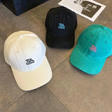 Daiiibabyyy  Korean  ins green soft top baseball cap for women, autumn and winter Japanese fashion versatile letter embroidered duckbill cap