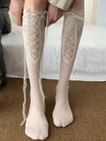Daiiibabyyy  French Retro Ballet Style Lace Stockings for Women Girls Princess Dress Lolita Over The Knee Socks Daily Sweet Skirt Long Sock