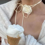 Daiiibabyyy Gothic Elegant Rose Flower Clavicle Chain Necklace for Women Adjustable Sexy Choker Mariage Jewelry Gift Y2K Fashion Accessories