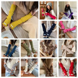 DAIIIBABYYY  -  Korean Style Knitted Warm Sleeves Solid Color Hole Woolen Arm Gloves Y2k Sweet Long Fingerless Sleeves Clothing Accessories