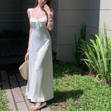Daiiibabyyy  Summer Women Party Backless Bandage Dresses Lady Daily Holiday Leisure Satin Dress Female Gentle Aesthetic Long Bridal Dress