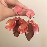 Daiiibabyyy  New Fashion Red Acrylic Rose Flower Pendant Earrings For Women Elegant Big Petal Temperament Earrings Wedding Jewelry Gifts