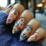 Daiiibabyyy  24PCS Colorful Patterns False Nail Classic Graffiti Flower Medium Almond Press on Nail Full Cover Fashionable Fake Nail Finished