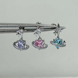 Daiiibabyyy  1Pcs Pink Zircon Heart Star Stud Earrings For Women Stainless Steel Metal Four-Pointed Star Piercing Ear Bone Nail Y2K Jewelry