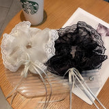 DAIIIBABYYY  -  Korean Luxury Ribbon Lace Large Scrunchies Female Girls White Sweet Hair Ropes Temperament Black Headband Fairy Ponytail Holder