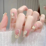 Daiiibabyyy 24Pcs Artificial False Nails with Green  Flower Design Mid-length Square Ballet Fake Nails Press on Wearable Full Cover Nail Tip