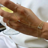 Daiiibabyyy  Fashion Multilayer Zircon Hand Chain Bracelets Link Ring for Her Stainless Steel Finger Bracelet Trendy Wedding Party Jewelry