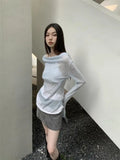DAIIIBABYYY  -  Fairycore Style Fake Two Piece Halter T Shirt Women Long Sleeve Design Elegant Korean Fashion Patchwork Tee Shirt Femme