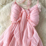 DAIIIBABYYY  -  Retro Ruffle chiffon halter off shoulder backless Dress asymmetrical Casual sweet High Waist evening Women Summer dresses