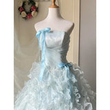 Daiiibabyyy  Blue A-Line Evening Long Dresses Strapless Sleeveless Ruffles Formal Party Gown Elegant Women's Wedding Guest Dress Customized