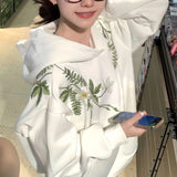 DAIIIBABYYY  -  Cotton Floral Embroidery Hooded Sweatshirt for Autumn and Winter Thick American Style New Sweet Pullover Jacket Loose Top