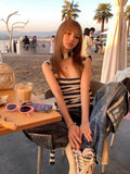 DAIIIBABYYY  -  Harajuku Striped Camisole Women Sleeveless Korean Fashion Streetwear Knitted Tank Tops With Tie Summer Tops Halter Tops
