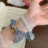 Daiiibabyyy  Leopard Print Mesh Ruffled Bracelet Women Polka Dot Print Resin Star Adjustable Bangle New Y2K Fresh Sweet Hand Jewelry Gifts