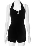 DAIIIBABYYY  -  Solid Slimming Backless Tunic Jumpsuits for Women Halter Sleeveless High Waist Spliced Metal Sexy Jumpsuits Female Fashion