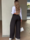 Daiiibabyyy  Women's Pants High Waist Drawstring Trousers Cropped Multi Pocket Wide Leg Pants Pink Black Straight Cut Floor Length Pants
