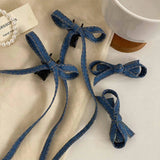 Daiiibabyyy  Retro Denim Bow Hair Clips for Women Blue Ribbon Twist Braids Ponytail Small Hair Claw Sweet Versatile Hair Accessories Gift New
