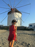 Daiiibabyyy  Chic Backless Polka Dot Halter Dress Women Sleeveless Off Shoulder Lace Up Slim Short Dresses Lady New Daily Party Vestidos